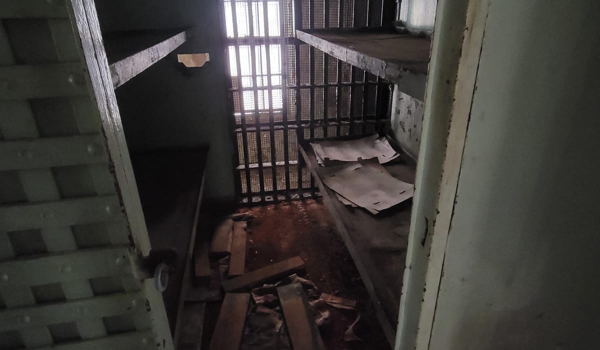 Stone walls and iron bars inside the historic jail